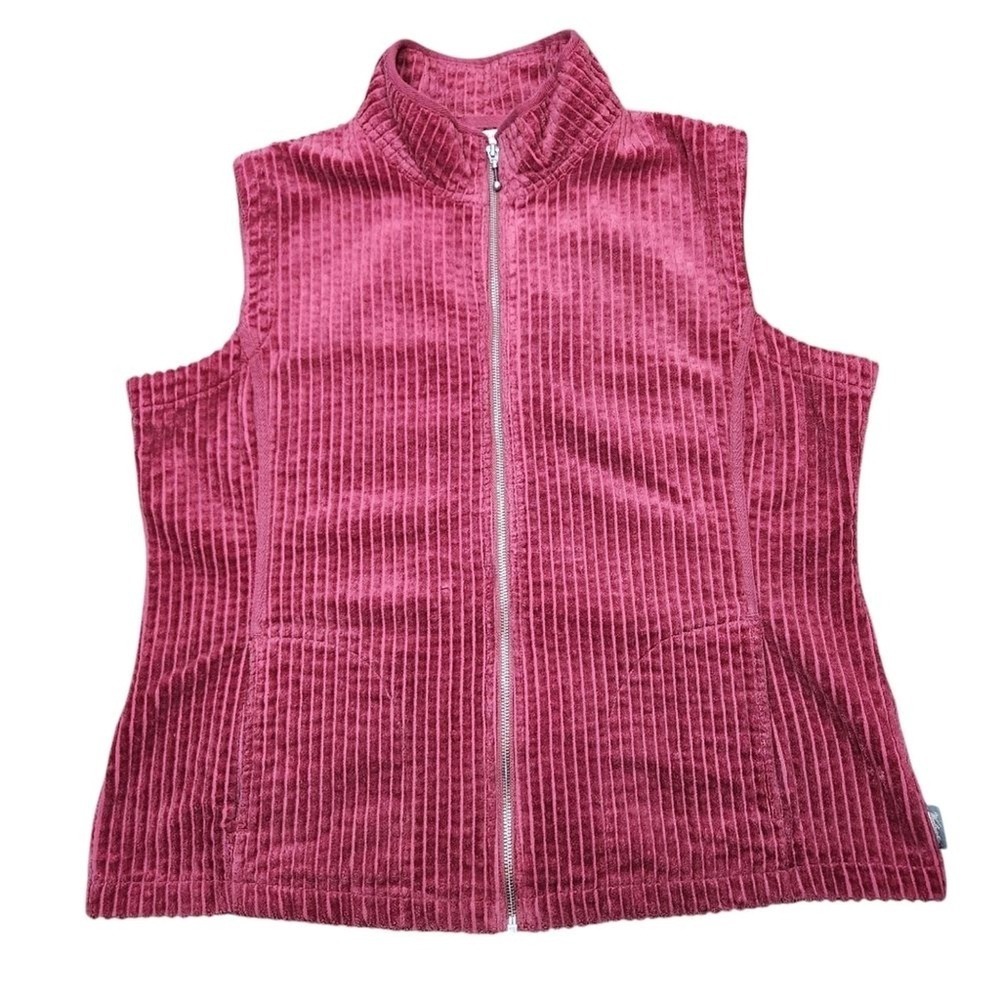 Woolrich Women's Crimson Red Burgundy Corduroy Cotton Full Zip High Neck Vest XL